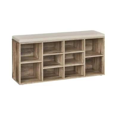 Afbeelding van VASAGLE Schoenenbank, opbergbank met gevoerd kussen, 10 vakken, verstelbare planken, voor woonkamer, hal, 30 x 104 48 cm, camel bruin LHS010K02