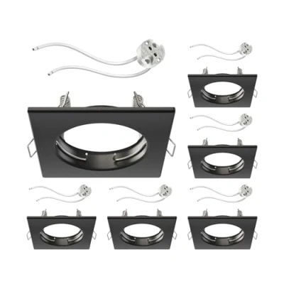 Afbeelding van ledscom.de 6 plafondinbouwframes RIR inbouwframe mat zwart vierkant (LED/halogeen/MR16/50mm) incl. GU5.3 fitting