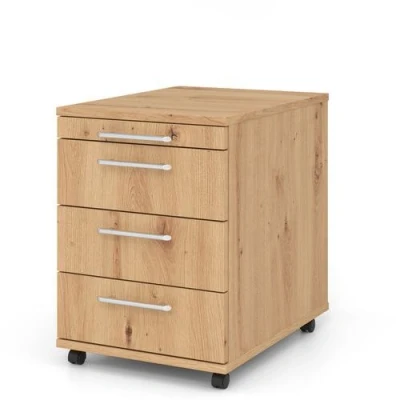 Afbeelding van BARI 1606 RE Rolcontainer Hout met 3 lades Knoestige Eiken Rail handvat (kunststof)