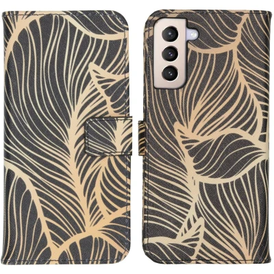 Afbeelding van iMoshion Hoesje Geschikt voor Samsung Galaxy S21 Plus Met Pasjeshouder Design Softcase Bookcase Meerkleurig / Golden Leaves