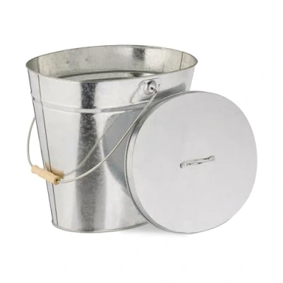 Afbeelding van Relaxdays asemmer met deksel open haard accessoire zilver kolenemmer staal M