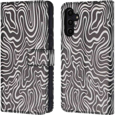 Afbeelding van iMoshion Hoesje Geschikt voor Samsung Galaxy A14 (4G) / (5G) Met Pasjeshouder Design Bookcase smartphone Meerkleurig Black And White