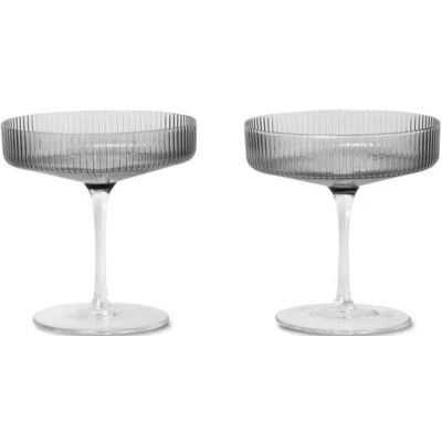 Afbeelding van Ferm Living Ripple Champagneglas Set van 2 smoked grey
