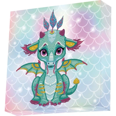 Afbeelding van Diamond painting Hobby pakket kinderen Dotz Box Draakje 22x22cm Ronde steentjes Volledig