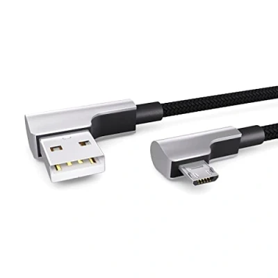 Afbeelding van PAXO 2 m zwarte nylon micro USB kabel 90 hoekstekker naar oplaadkabel 2.0