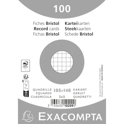 Afbeelding van Paquet 100 fiches bristol sous film blanc quadrille 5x5 non perfore 105x148mm