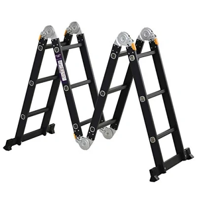 Afbeelding van HOMCOM Aluminium ladder, opvouwbaar, multifunctioneel, 5 posities, 3,7 m, 12 treden, certificering NF EN131, maximale belasting 150 kg, zwart