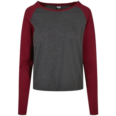 Afbeelding van Urban Classics Ladies Contrast Raglan Longsleeve Longsleeve, Dames, Maat: 4XL, Charcoal/burgundy