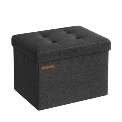 Afbeelding van SONGMICS Opbergkruk, kleine opvouwbare poef, 31 x 41 cm, kubusvormige voetensteun met opslag, belastbaar tot 130 kg, voor woonkamer, slaapkamer, slaapzaal, inktzwart LSF102B01