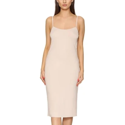 Afbeelding van Merry Style MS MS10 402 UW Dames Onderjurk Nachthemd lang ronde hals verstelbare Spaghetti bandjes Viscose Beige 3XL