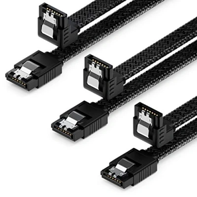 Afbeelding van deleyCON Set van 3 kabels 30 cm SATA nylon datakabels 6 Gbit/s III seriële ATA aansluitkabels voor moederbord en HDD SSD 1 L stekker S 90