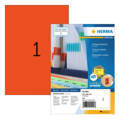 Image de Herma 4402 étiquettes adhésives permanentes A4 210 x 297 mm (100 étiquettes) rouge