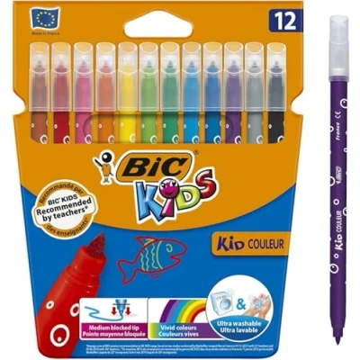 Afbeelding van Bic Kids Set van 12 verpakkingen met elk viltstiften voor kinderen, kleur Pte Moy, geblokkeerd, kleuren
