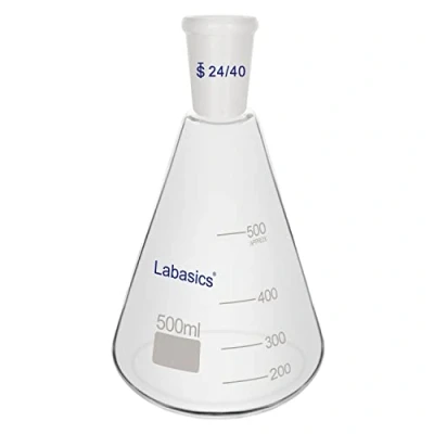 Afbeelding van Labasics Erlenmeyer glazen fles 24/40, dikke wandfles van borosilicaatglas met conische buitenafdichting, standaard 500 ml