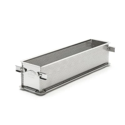Afbeelding van De Buyer Geoform rechthoekige bakvorm met scharnieren van geperforeerd roestvrij staal 24 x 5 6 cm grijs