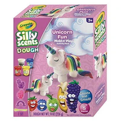 Afbeelding van CRAYOLA Silly Scents Dough kneedmassa, eenhoorn set met 4 potten en sjablonen voor 3 jaar, verschillende kleuren, A1 2203