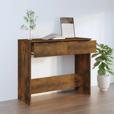 Afbeelding van Wandtafel 90x36x75 cm bewerkt hout gerookt eikenkleurig