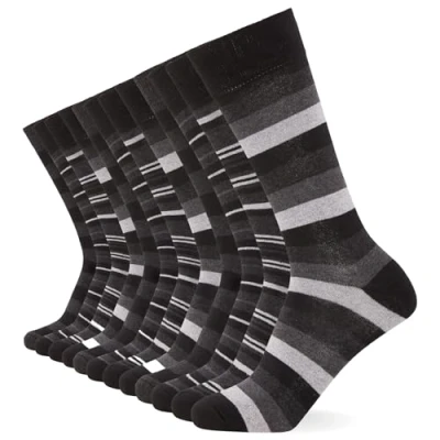 Image de FM London Chaussettes intelligentes (lot de 12) respirantes unies, à motifs et noires pour hommes en coton adaptées au travail aux tenues décontractées, Noir