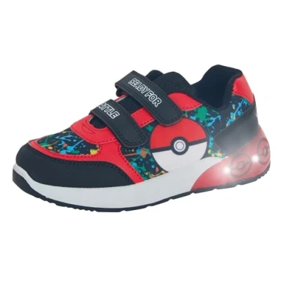 Afbeelding van Pokemon Lichtgevende sneakers voor kinderen meisjes jongens Pokeball Touch Fasten LED knipperende sportschoenen met lichten, zwart.
