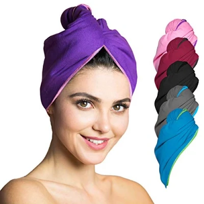 Afbeelding van Microfiber haar tulband, speciale tulband handdoek voor zacht en snel drogen, haarhanddoek gemengde volwassene, 2 stuks, lila roze
