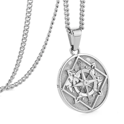 Afbeelding van murtoo zilveren ketting voor heren, kompasketting, Roestvrij stalen ketting, hanger, cadeau mannen, 60 cm, staal, staal