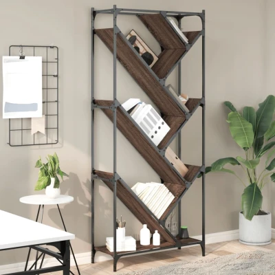 Afbeelding van Boekenkast 79x30x180 cm bewerkt hout en metaal bruin eiken