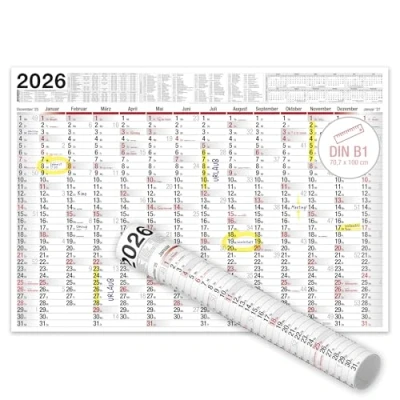 Afbeelding van TOBJA wandkalender 2025, groot formaat met Duitse feestdagen en feestdagen, AT Jaarplanner 2025 100 x 70 cm XXL opgerold of opgevouwen kalender