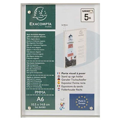 Afbeelding van Exacompta Referentienummer: 86458D 1 zichthouder met magnetische sluiting A6 dikte 2 x 10 mm Office Afmetingen 105 148 PMMA (acryl) fotohouder, documenten, poster Kleur Crystal