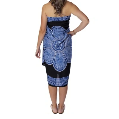 Afbeelding van pareo Flower Black Blue beach zomer dames sarong omslagdoek wikkeljurk strand stranddoek