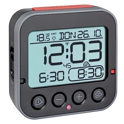 Image de TFA Dostmann 60.2550.01 radiopiloté(e) réveil noir Heures de 2