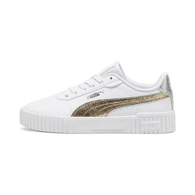 Afbeelding van Puma Carina 2.0 Metallic Shine Sneakers laag, Dames, Maat: 40, White/gold/silver Hoogwaardig imitatieleer