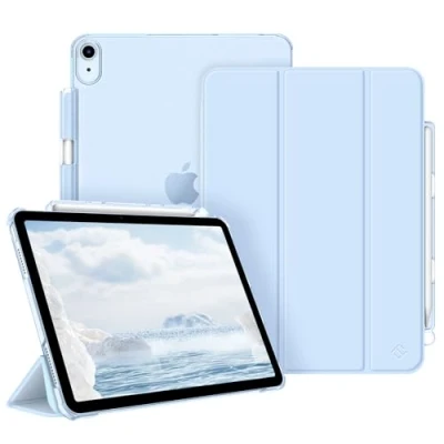 Afbeelding van Fintie Hoes voor iPad Air 4.Generatie 2020 10.9&quot; met Pen houder (Ondersteunt 2e generatie potlood, draadloze oplaadfunctie) Ultradun Case Cover Transparante Achterkant, Auto Wekken/Slapen, Hemelsblauw