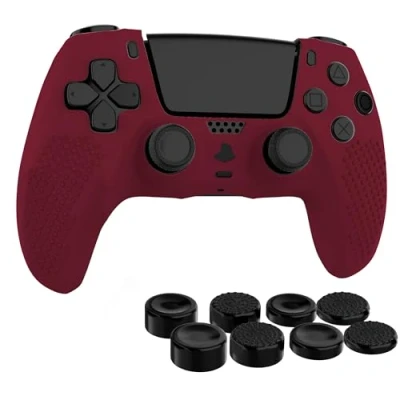 Afbeelding van MyGadget Siliconen hoes compatibel met PS5 controller incl. 8 doppen voor Joysticks (klein groot) beschermhoes Playstation 5 Dualsense Wireless in bordeaux