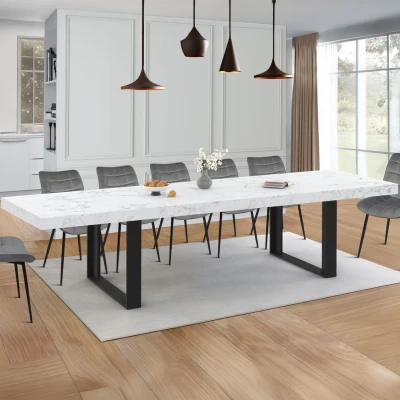 Image de Table à manger extensible PHOENIX rectangle 6 12 personnes plateau effet marbre blanc ALASKA 200 300 cm IDMarket