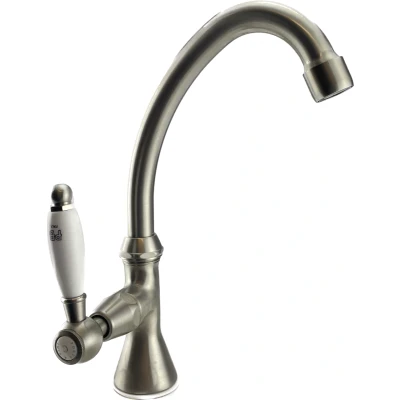 Afbeelding van PB klassieke fonteinkraan met witte hendel koud water hoge uitloop rvs 1208853702