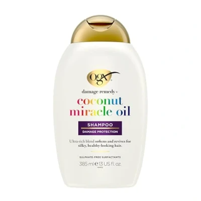 Image de OGX Shampooing Extra Strength Damage Remedy + Coconut Miracle Oil (flacon de 385 ml) Shampoing réparateur au lait coco Soin pour cheveux secs et abîmés