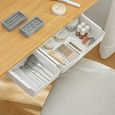 Afbeelding van FRETONBA Set van 2 lade organizers voor onder het bureau, zelfklevende opbergdoos verborgen opbergdoos, wit