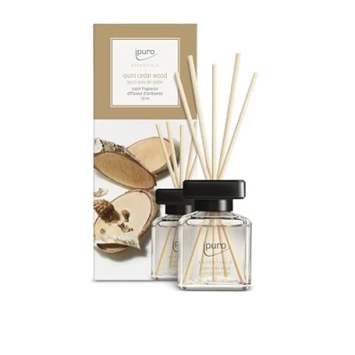 Afbeelding van ipuro Essentials Cedar Wood kamergeur 50 ml Kamerluchtverfrisser met sinaasappel, citroen, rozemarijn, ylang ylang, sandelhout en vanillegeur diffuser staafjes luchtverfrisser