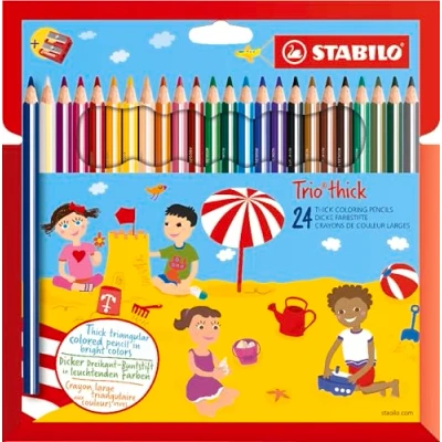 Image de STABILO Trio Lot de 24 crayons couleur triangulaires avec taille crayon Couleurs assorties