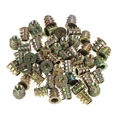 Afbeelding van FTVOGUE 50 stuks M5 x 10 mm zinklegering schroefdraad inzetstuk schroeven moeren binnen zeshoekige bout bevestiging connector voor assortiment houten meubels
