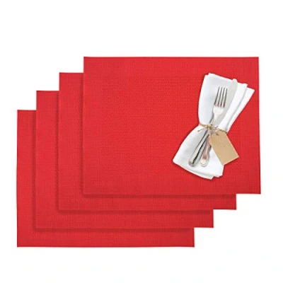 Afbeelding van Set van 4 placemats, 42 x 32 cm, synthetisch weefsel, rood, Saleen collectie