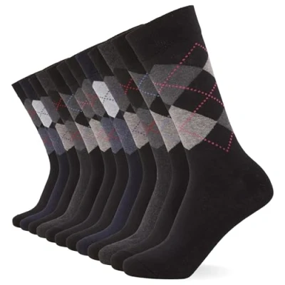 Image de FM London Chaussettes intelligentes (lot de 12) respirantes unies, à motifs et noires pour hommes en coton adaptées au travail aux tenues décontractées, Noir