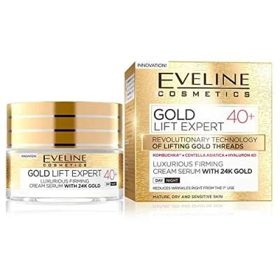 Image de Eveline Cosmetics Gold Lift Expert Sérum Raffermissant De Luxe À L&#039;or 24 Carats 40+ Crème Hydratante Anti Rides Pour Le Visage 50 ml Peaux Matures Et Sensibles