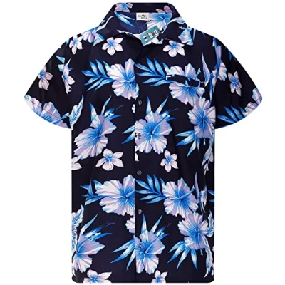 Afbeelding van King Kameha Funky Hawaiihemd met korte mouwen, wilde bloem, Monoflowers, marineblauw