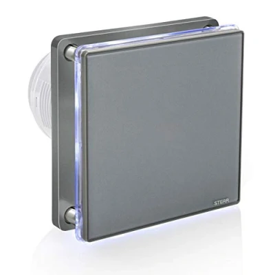 Afbeelding van STERR Grijze afvoerventilator, 100 mm, met led, stille luchtafvoer, ventilatie voor badkamer, mm