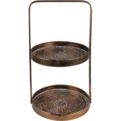 Afbeelding van Clayre &amp; Eef Etagère 2 laags Ø 29x53 cm Koperkleurig Metaal