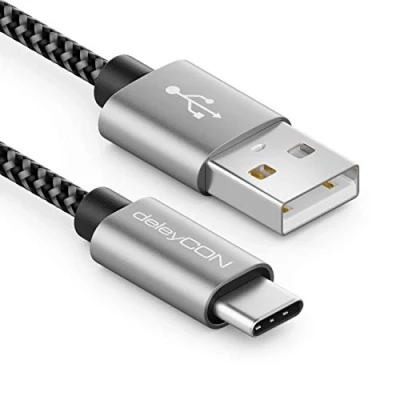 Afbeelding van deleyCON 1,5 m USB C kabel nylon oplaadkabel datakabel metalen connector type opladen en synchroniseren van mobiele telefoon smartphone