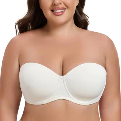 Afbeelding van MELENECA Beha zonder bandjes voor dames, beugel een gladmakende rug, grotere buste, Crème Wit