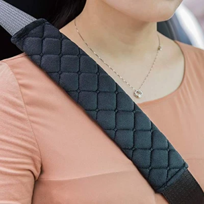 Afbeelding van Premium autogordelkussen in verpakking van twee stuks; bekleding voor de zitgordel auto, zodat jij en je gezin een ontspannen reis hebben, ook geschikt kinderen (zwart)