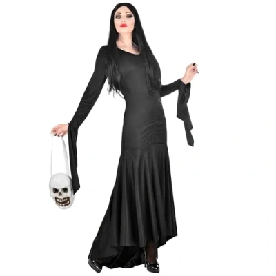 Afbeelding van Widmann Gotisch Kostuum Lang Zwart Fladderend Morticia Addams Family Vrouw Large Halloween Verkleedkleding